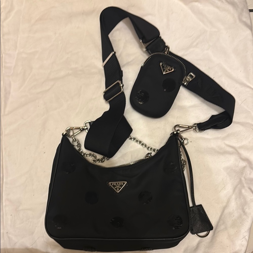 Prada Black Crossbody Bag with Polka Dot Design